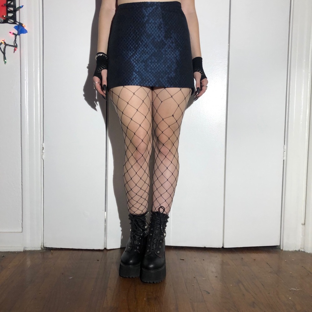 Blue Snakeskin Print Skirt